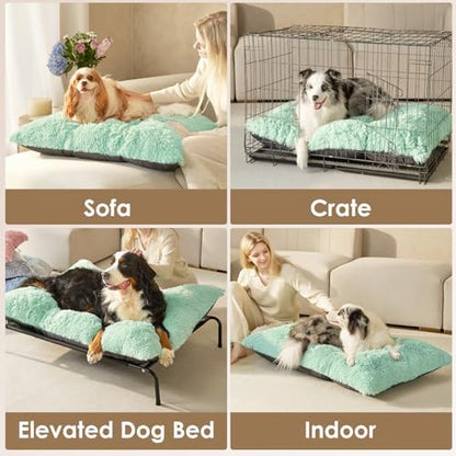EHEYCIGA Fluffy Dog Crate Bed for Large Dogs, Plush Faux Pad, Apple Green