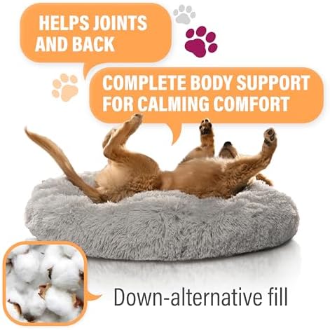 Active Pets Premium Large Donut Dog Bed, Fits Up to 100 lbs, Machine Washable Cushion, Plush Long Pile Faux Fur Fabric, Portable Beige Pet Bed Furniture for Puppies Adult Canines & Cats