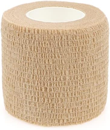 Self Adhesive Bandage Wrap Animal Cohesive Bandage Self Adherent Wrap First Aid Tape for Dogs Cats Horses Birds & Wrist Healing Ankle Sprain (2 Inch Beige 12 Rolls)