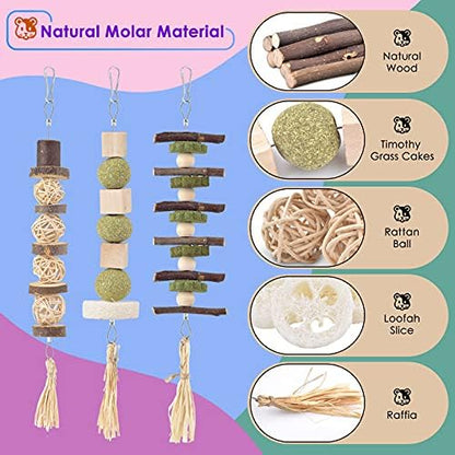Bissap 3PCS Bunny Chew Toys, Natural Hanging Molar Treats for Small Pets