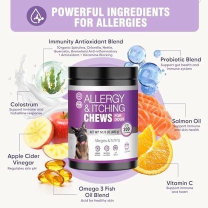 Dog Allergy Chews 200ct-Aller Immune Relief for Itchy Skin, Lamb Flavor