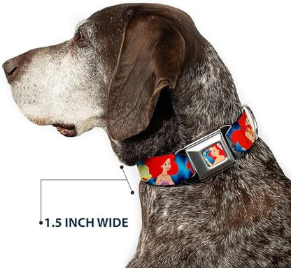 Disney Pet Collar, Dog Collar Metal Seatbelt Buckle, The Little Mermaid Under The Sea Scenes, 20 to 31 Inches 1.5 Inch Wide