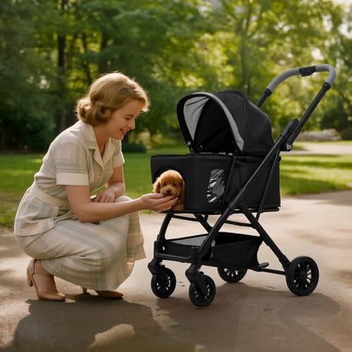 Babyboat Portable Dog Stroller for Small Dogs Cats Up to 35 Lbs - Black