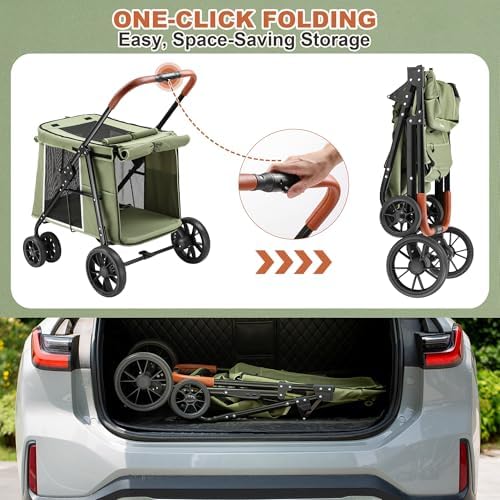 Medium Dog Stroller, Dual Entry One-Touch Folding,Small and Medium Pet Stroller,360° Rotating Front Wheels,80 lbs Weight Capacity for Outdoor Travel and Elderly Dogs - Green