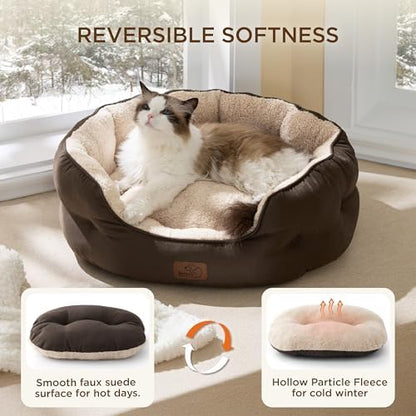 Bedsure Self Warming Cat Bed,Round Washable Small Dog Bed, 20In Brown