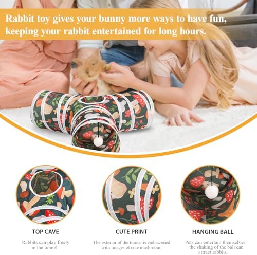 HERCOCCI Rabbit Toys, Bunny Tunnel & Tube, Collapsible 3 Way Rabbit Hideout Tunnel with Chew Toy for Bunny Guinea Pig Ferret Kitten