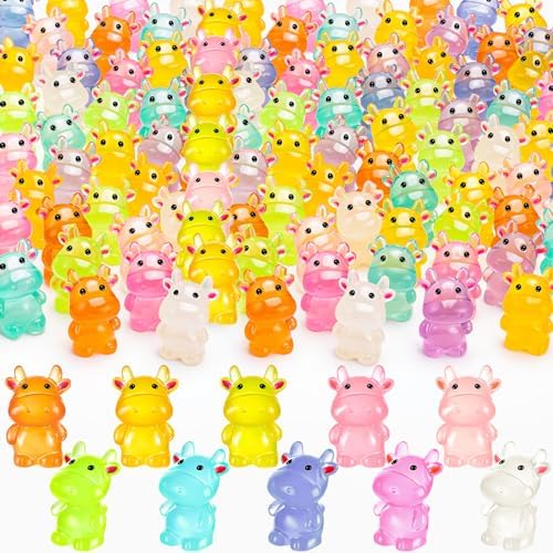 40PCS Luminous Mini Resin Cows Figurines, Mini Cows for Micro Garden