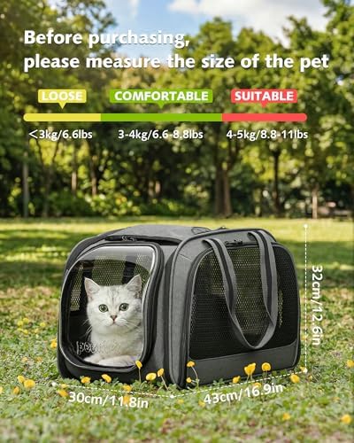 Pecute Cat Carrier,Double Bubble Pet Carrier for Cat Small Dogs,Gray M