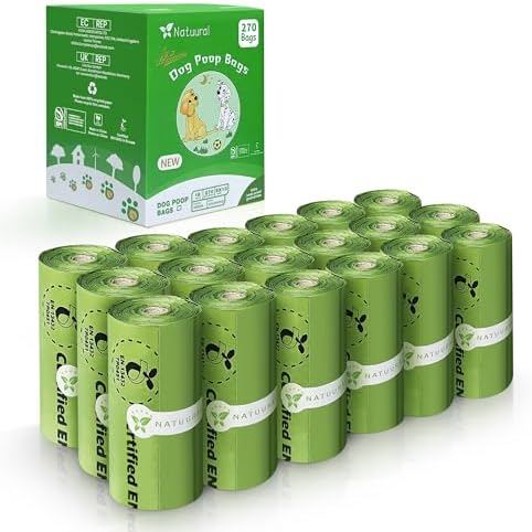 Certified Compostable Dog Poop Bags-270 Plant Based Bags (18Rolls)