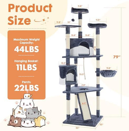 DUMOS Tall 79in Cat Tree Tower with Scratching Posts, Indoor Cats Use