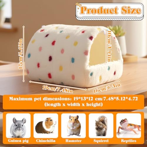 Warming Guinea Pig Hideout, Washable Guinea Pig Houses Polka Dots Small Animal Hamster House with 2 Hooks for Mouse Parrot Hedgehogs Ferrets Bearded Dragons