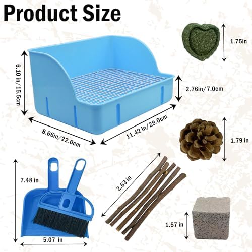 12Pcs Rabbit Litter Box for Cage, Bunny Potty Trainer Corner Guinea Pig Plastic Square Grate Toilet, Pet Bedding Litter Box for Small Animal Ferret Hamster Hedgehog (Blue)