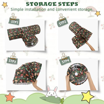 BWOGUE Bunny Tunnels & Tubes, 3-Way Collapsible Rabbit Hideout for Bunnies