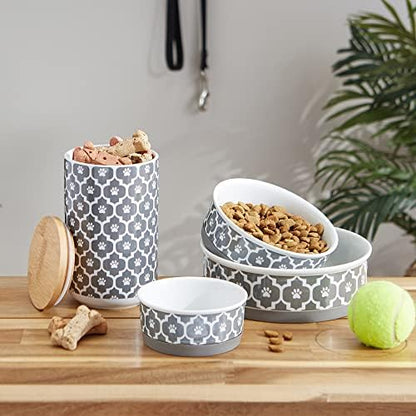 Bone Dry Lattice Collection Pet Bowl & Canister, Small Set, 4.25x2", Gray, 2 Count