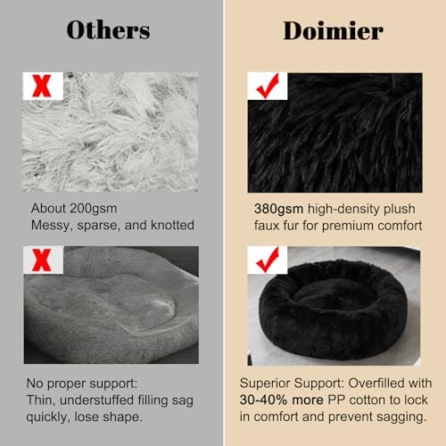 Calming Donut Dog Beds Large Sized Dog - Washable Removable Cover Non-Slip, Round Pet Bed Warming Fluffy Plush Faux Fur Anti-Anxiety Thick Cushion, Fits up to 80 lbs (Black, 36")