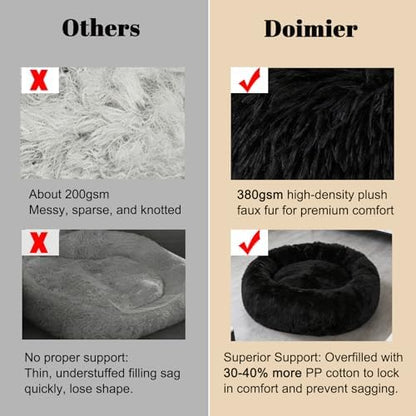 Calming Donut Dog Beds Large Sized Dog - Washable Removable Cover Non-Slip, Round Pet Bed Warming Fluffy Plush Faux Fur Anti-Anxiety Thick Cushion, Fits up to 80 lbs (Black, 36")