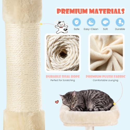 SHA CERLIN 83 in Cat Tree Tower for Indoor Adult Felines 20lbs+/Multi-Level Heavy Duty Cat Tower for Big Maine Coon/Giant Perches/Wide Baseboard/Sisal Scratching Posts/Cozy Condos/Beige
