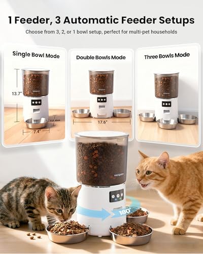Automatic Cat Feeder for 3 Cats with WiFi Control, Anti-Jam System, 6L