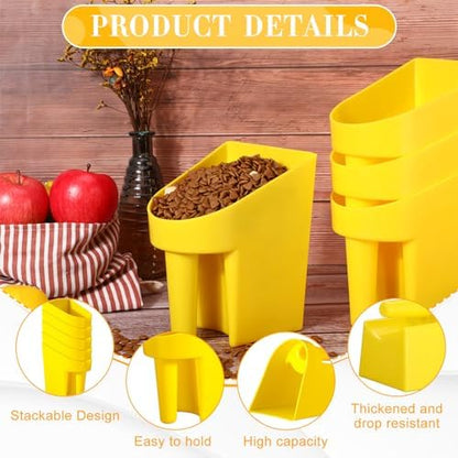 FillTouch 8 Pcs Feed Scoop 2 Qt Plastic Enclosed Heavy Duty Stackable Feed Scoop for Bird Horse Chicken Livestock Animal Ranchers Homesteaders Farmers(Yellow)