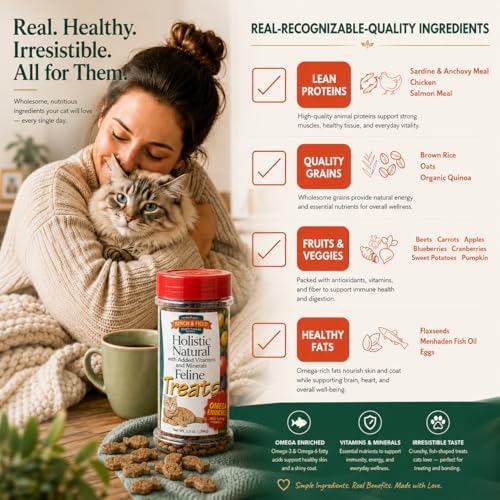 Bench & Field Holistic Natural Healthy Kitty Cat Treats | Crunchy Fish-Shaped Bites | Delicious Seafood Flavored Snack, 3-Ounce (Pack of 4 Bottles)