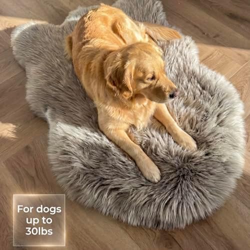 IHAPPYDOG Faux Fur Orthopedic Dog Bed, Memory Foam, Grey 30"x20"