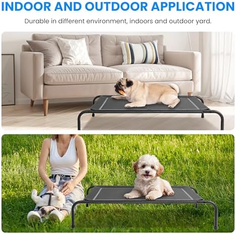 Simple Deluxe Cooling Elevated Dog Bed, Raised Portable Dog Cots Beds No-Slip Feet Durable Portable Indoor & Outdoor Pet Hammock Bed, 42x25.5x8 Inch, Black