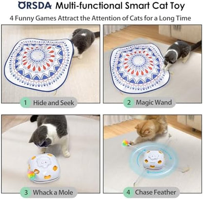 ORSDA Cat Toys, 4 in 1 Interactive Cat Toys for Indoor Kitten, Automatic Electric Enrichment Hide and Seek, Chase the Feather, 8 Holes Mice Whack-A-Mole, Catch Magic Wand