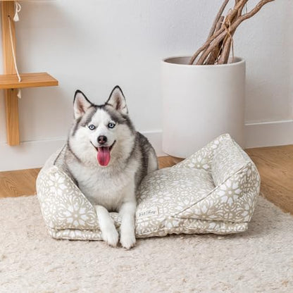 Fringe Studio Sevilla Tile Desert Sand 30" W x 23" D x 9.5" H Medium Mase Modern Cuddler Pet Bed, 100% Cotton Canvas Exterior w/Overfilled Bolster, Machine Washable, PetShop Collection (752002)