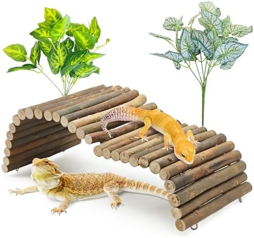 BNOSDM Reptile Hide Set Wooden Bridge Tortoise Hideout Climbing 15.7x5.9in