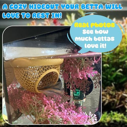 Floating Betta Hide & Shrimp Cave – 3D Printed Aquarium Hammock, Feeder & Rest Spot – Floating Betta Log & Cave Decor for Nano Tanks, Corydoras, Shrimp & Small Fish – Safe PLA, Patent Pending