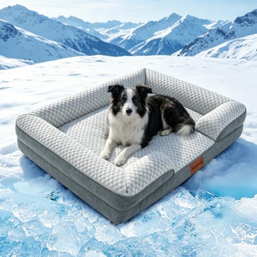 Dog Cooling Mat for Extra Large Dog, Elevated Bolster Sofa Bed