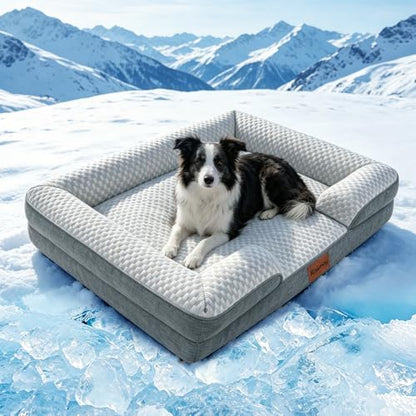Dog Cooling Mat for Extra Large Dog, Elevated Bolster Sofa Bed
