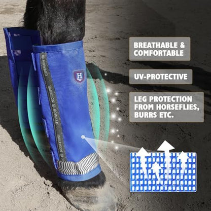 Harrison Howard Loose-Fitting Horse Fly Boots UV-Protective, Durable Fine Mesh Leggins with Reflective Strips (Set of 4)