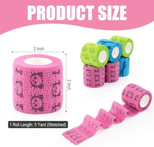 Vet Wrap Cohesive Bandages, Self-Adhesive Bandage Wrap, Breathable Non-Woven Self Adherent Tape for Pet Dog Leg Paw Wound, Horse, Cat, First Aid & Ankle Sprain, 2 Inch, 6 Rolls