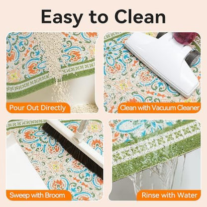 Cat Litter Mat,40"x30" High Density PVC Litter Trapping Mat, Non-Slip, Waterproof & Urine-Proof Litters Catcher Mats, Keep Floor Clean, Soft on Kitten Paws, Cat Essentials Bean Green