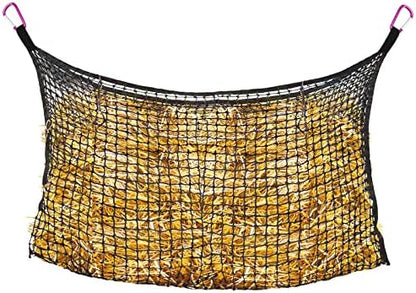 Bloomoak Knotless Slow Feed Hay Net with 4 Carabiner Clips for Horses/Open Top Hanging Hay Bag with Large Capacity for Full Day Feeding/Trailer (1.2" Hole for Ultra Slow Feed, L 63 * 40")…