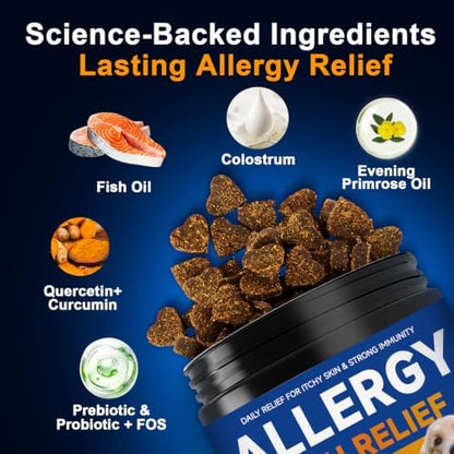 Dog Allergy Chews,is Omega 3 Human,Anti Itch Relief for Dogs Itching Skin Relief and Aller Immune Pet Multivitamin Allergy Chews Coat Licking Supplement Pills Meds Treats 250 Bites for Dogs