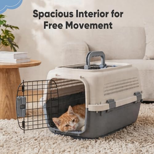 DUMOS 23" Hard-Sided Pet Carrier for Small Pets, 2 Door Cat Carrier, Beige
