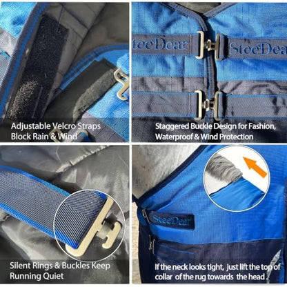 1200D Horse Blanket,Turnout Rain Sheet(No Fill),Dark Blue 69''