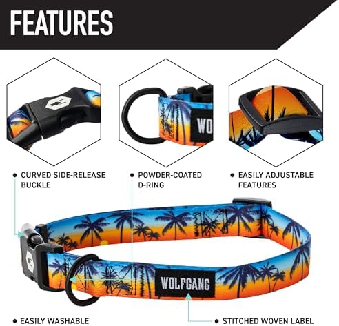 Wolfgang Heavy Duty Martingale Dog Collar with Quick Release Nylon Buckle for Walking & Training, SunsetPalms Print, Medium