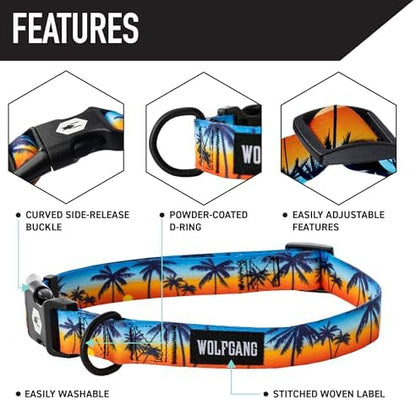 Wolfgang Heavy Duty Martingale Dog Collar with Quick Release Nylon Buckle for Walking & Training, SunsetPalms Print, Medium