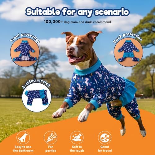LovinPet Large Dog Pjs, Pajamas, Pet Pajamas, White Print, Blue, M