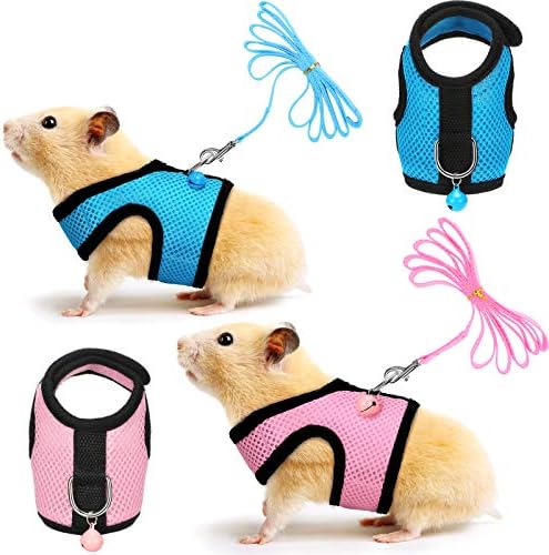 Satinior 2 Sets Guinea Pig Harness and Leash Kit, S, Pink, Blue