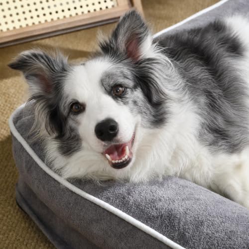 Orthopedic Dog Bed with Pillow L-Shape Dog Sofa for Large Medium Dogs, Dogs Couch with Removable Washable Cover, Pet Bed with Nonskid Bottom(Grey, X-Large(42x30in))