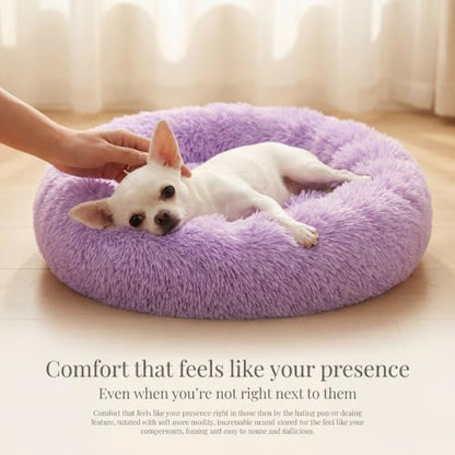 nononfish Plush Calming Dog Bed for Small Dogs,Donut Round Pet Bed