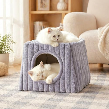 Dogpals Cat Cave Bed 15.74"x15.74"x13.38" Large with Balls(Grey)