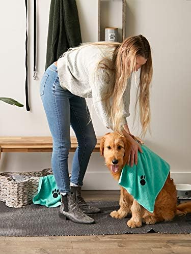 Bone Dry Pet Grooming, Embroidered Microfiber Towel Drying Collection, 15x30, Aqua