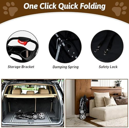 Foldable Pet Stroller 4 Wheels for Small Medium Dogs Cats,Black