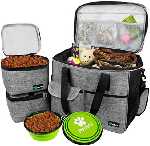 PetAmi Dog Travel Bag Organizer, Pet Supplies Tote Diaper Bag, Gray Large