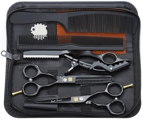 Purple Dragon 5.5 inch Hair Cutting Scissors Set with Razor - Black
